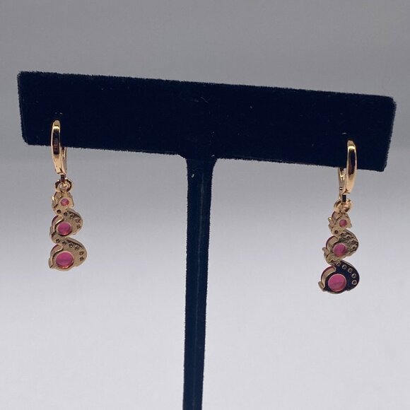 Huggie Hoop Earrings Women’s Pink Dangle Gold Plated Elegant Design - Picture 6 of 12